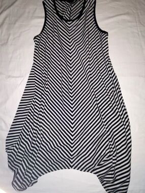 Massimo Black and White Striped Asymmetrical Tank Dress
